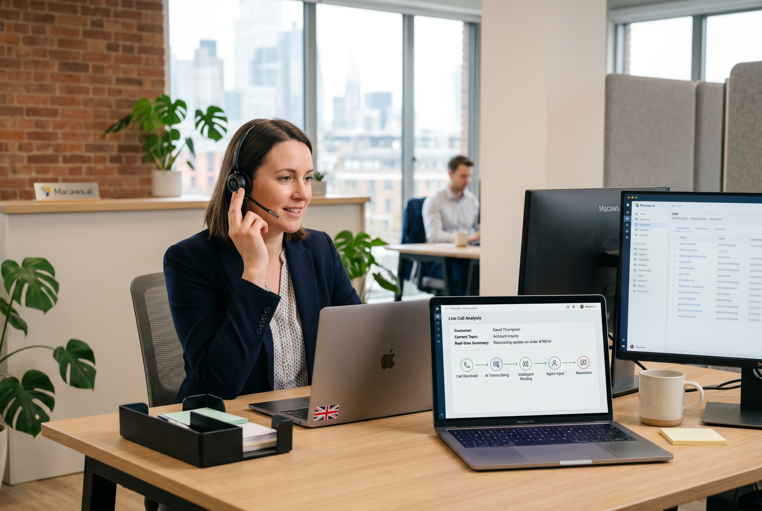 Small business owner using an AI voice agent to handle customer calls